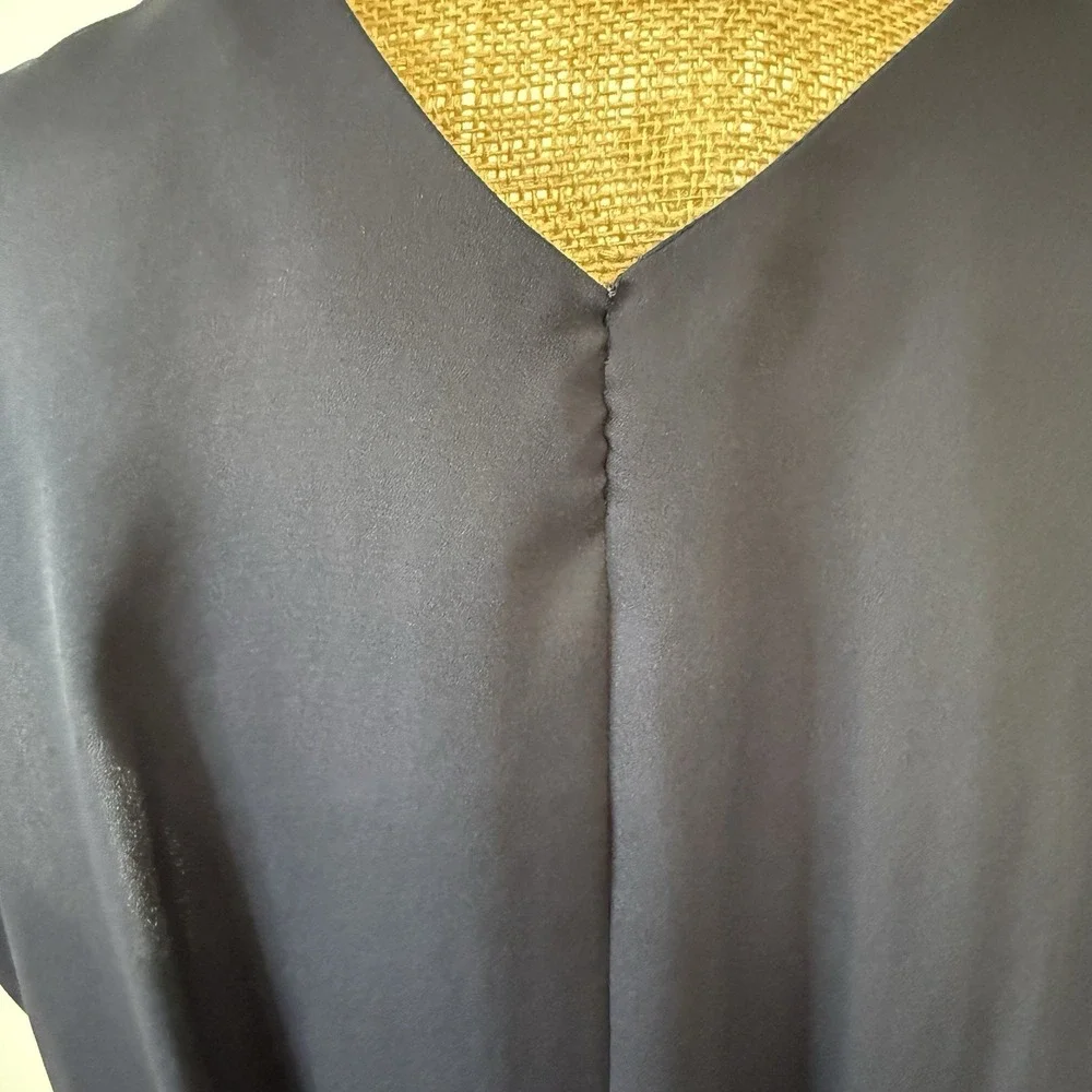 Tory Burch Deep V Neck Asymmetric Midi Wrap Dress 4 Navy Wedding Cocktail Career